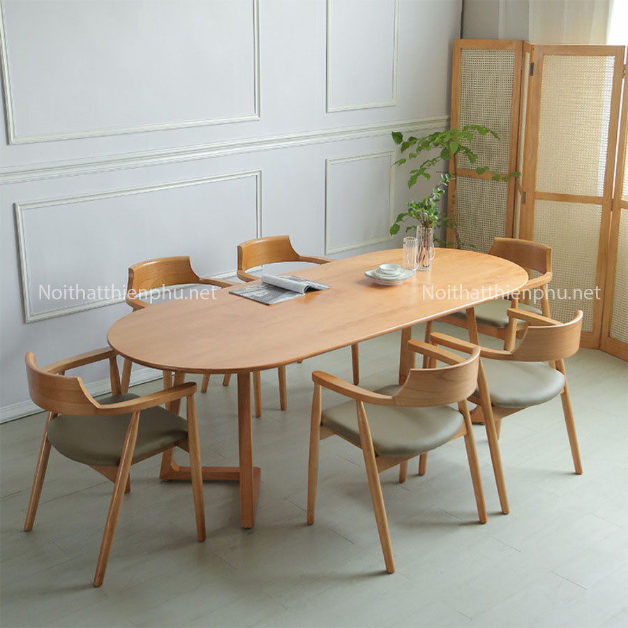 Bộ bàn ăn 6 ghế gỗ sồi hình Oval