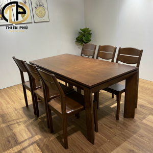 Bộ bàn ăn chân vát cổ điển 6 ghế Vega gỗ sồi