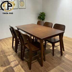 Bộ bàn ăn chân cò mặt gỗ sồi 6 ghế PLC