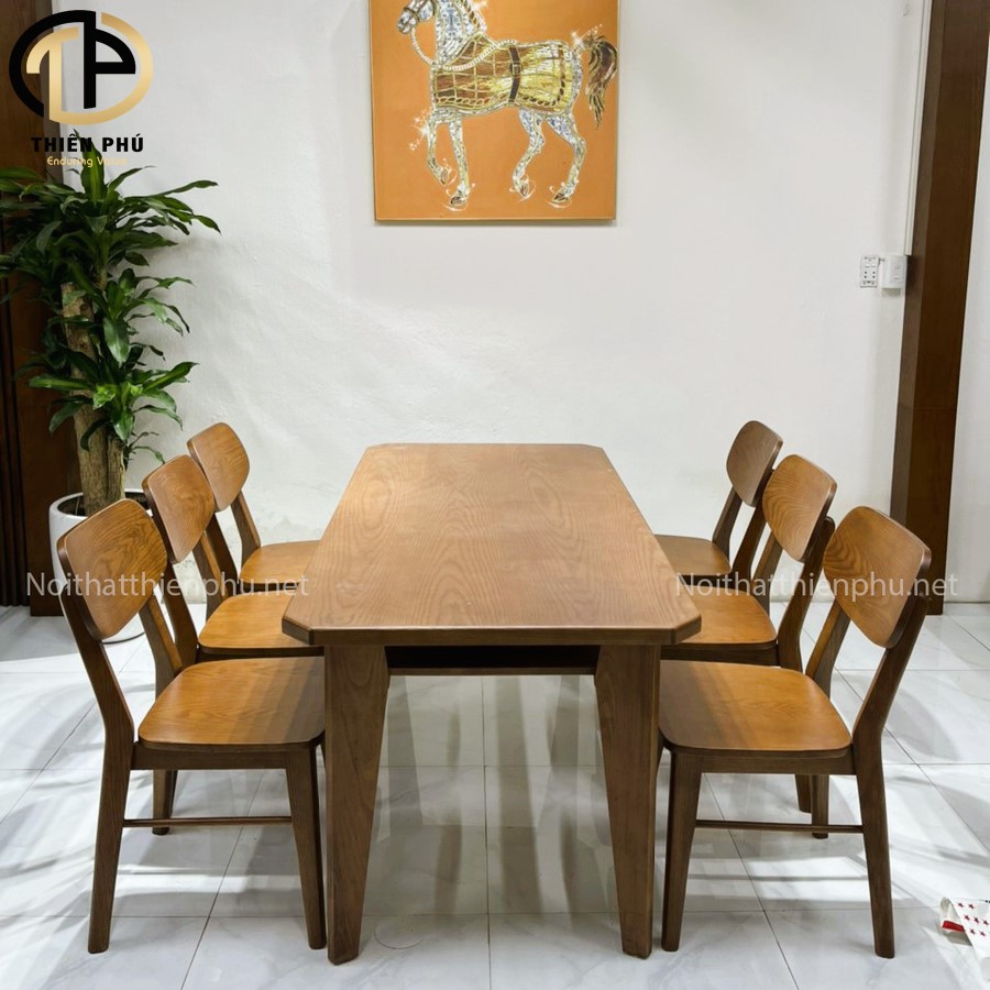 bàn ăn gỗ sồi 6 ghế tai voi