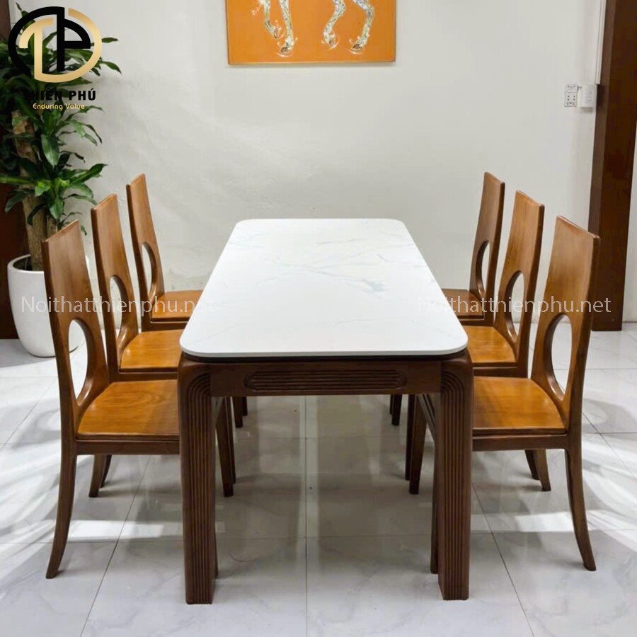 Mẫu bàn ăn cao cấp mặt đá 6 ghế hiện đại