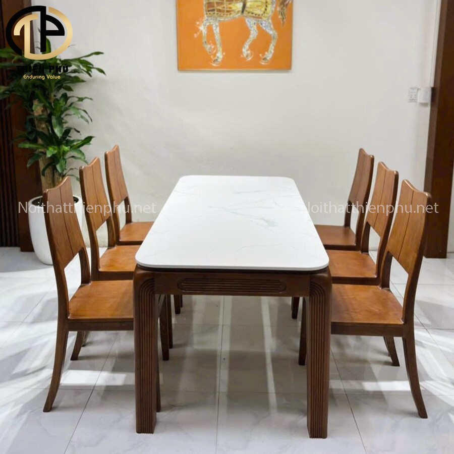 Bộ bàn ăn 6 ghế gỗ sồi sang trọng