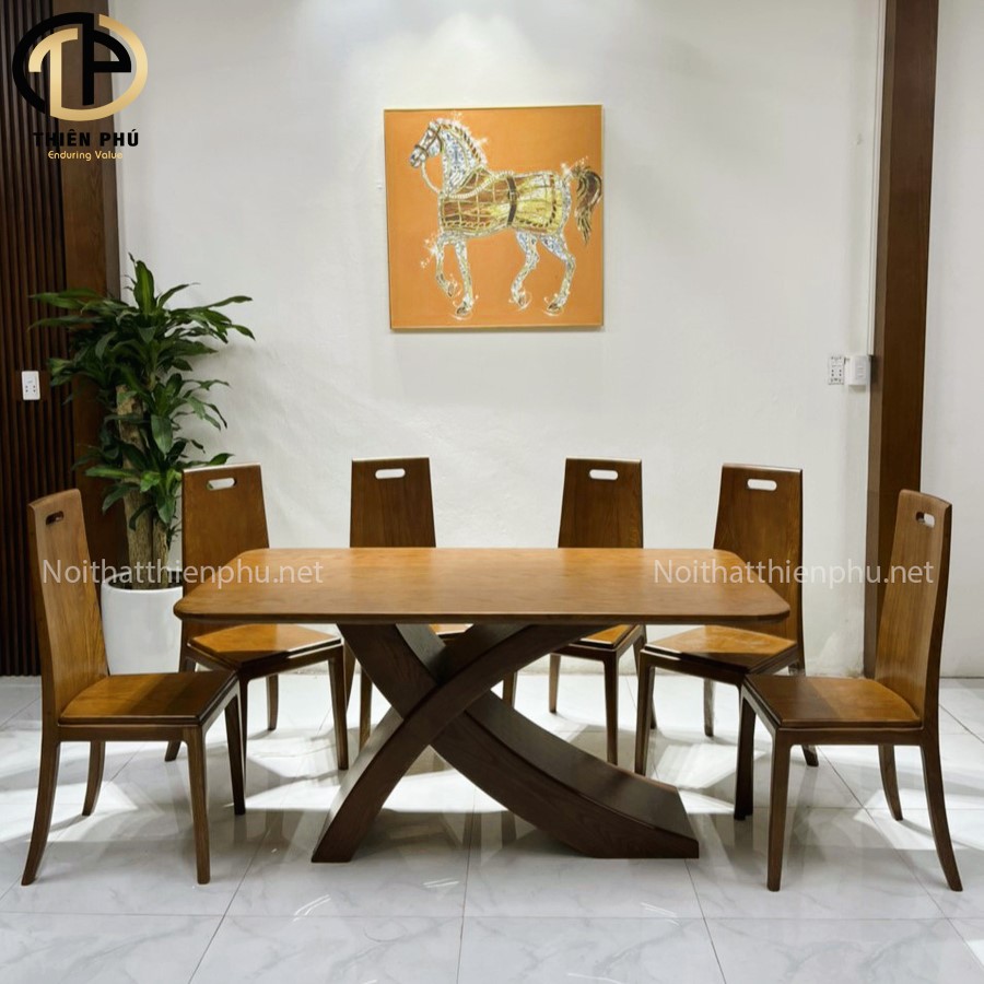 Bộ bàn ăn gỗ sồi cao cấp 6 ghế hiện đại