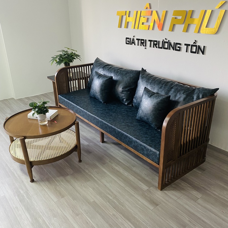 Bàn sofa 2 tầng Rustic kết hợp văng Indochine sang trọng