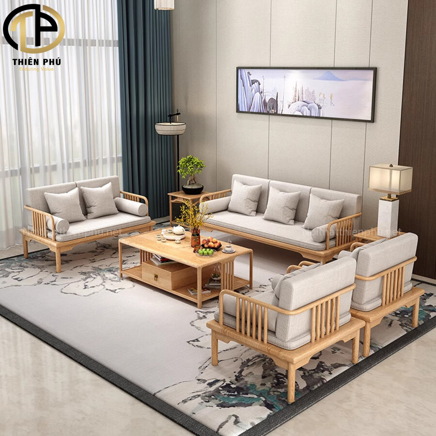 Sofa gỗ hiện đại chữ U kiểu dáng sang trọng TP540 phù hợp với không gian phòng khách lớn