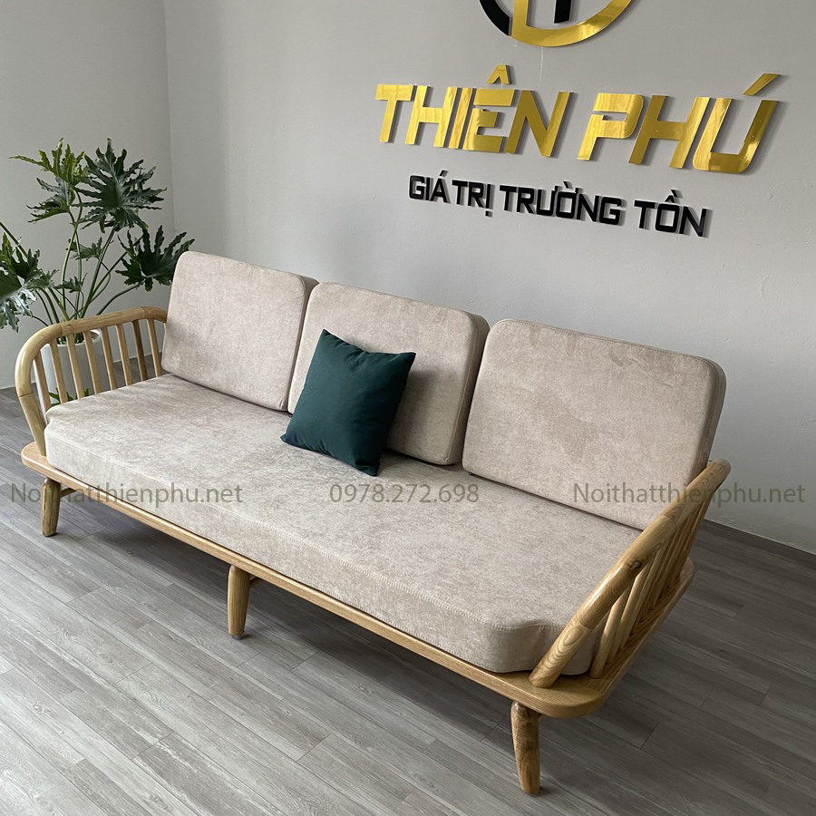 Sofa gỗ Ercol khung gỗ tần bì màu tự nhiên, đệm vải nhập khẩu
