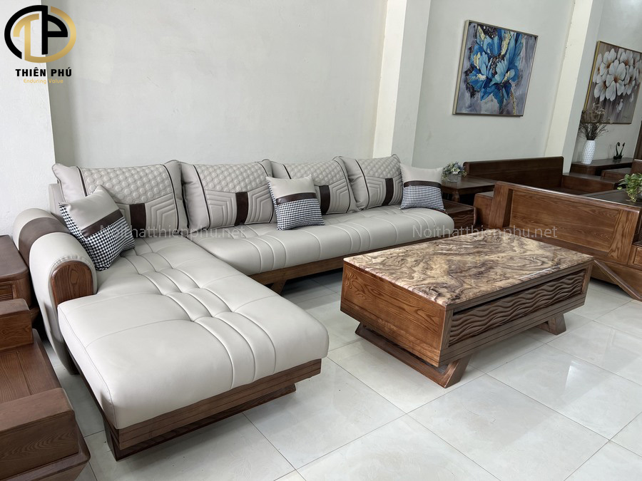 Mẫu sofa gỗ TP911 thiết kế đệm liền với khung gỗ chắc chắn