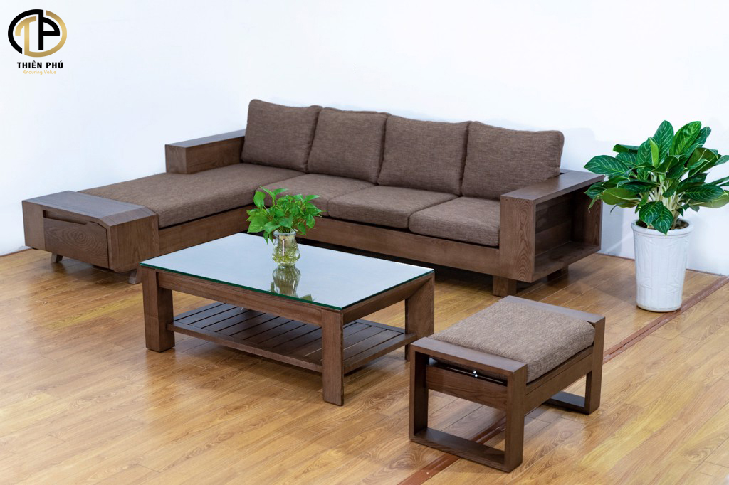 Bộ Sofa gỗ góc L Gỗ Sồi Đẹp Giá Tốt tại Hà Nội, HCM - TP020