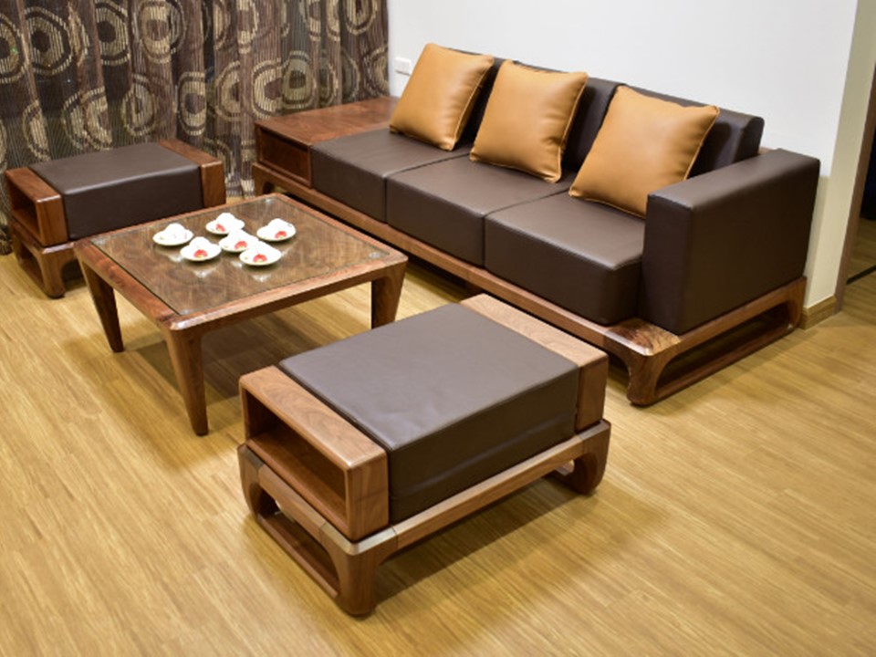 Sofa gỗ hiện đại thay đổi không gian phòng khách 