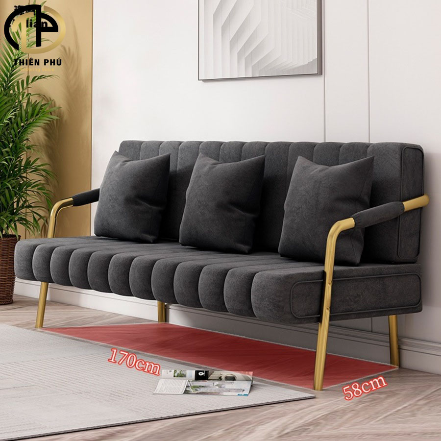 Ghế sofa dài màu đen sang trọng với chất liệu vải nỉ tổng hợp 
