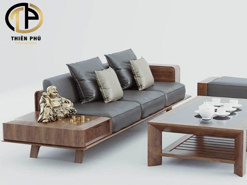 Bài trí sofa gỗ sồi cho phòng khách
