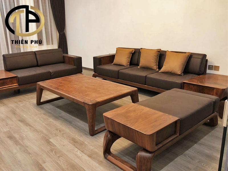 Sofa gỗ sồi với chân ghế dạng cong