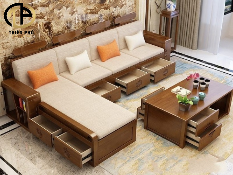 Sofa chữ L tích hợp ngăn kéo thông minh