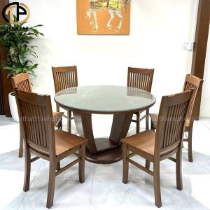 Bộ bàn ăn tròn 6 ghế gỗ sồi hiện đại TP2301
