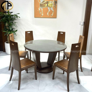Bộ bàn ăn tròn 6 ghế gỗ sồi cao cấp TP2302
