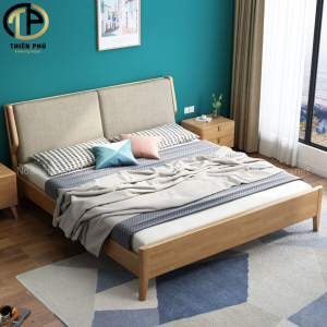 Giường ngủ gỗ Sồi tựa nỉ hiện đại G235