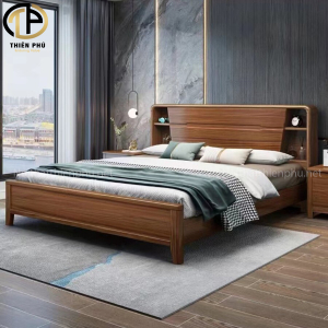 Giường ngủ hiện đại gỗ Sồi sơn giả gỗ óc chó đẹp rẻ G255