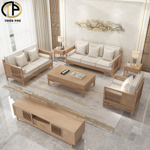 Bộ sofa khách sạn gỗ tự nhiên kết hợp vải nhập khẩu TP550